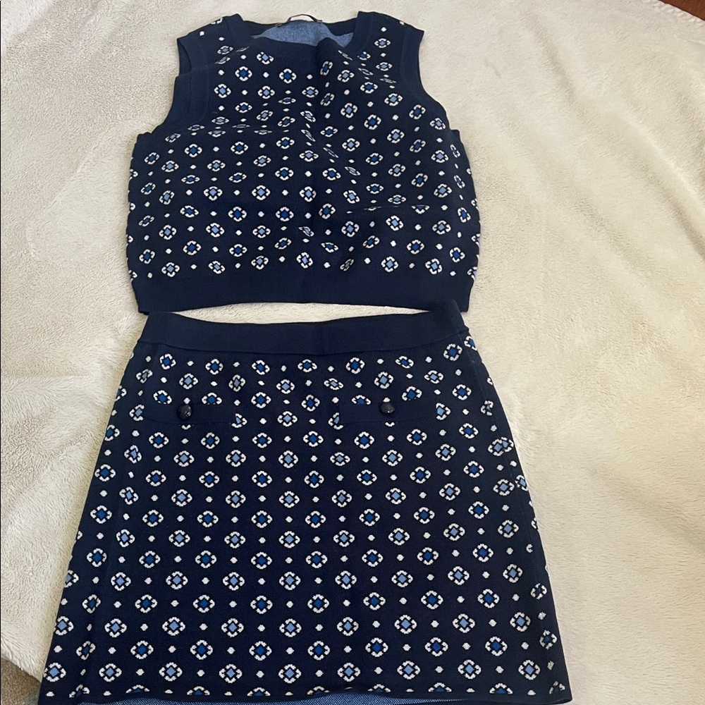 Floral Jacquard Sweater Tank Top and Skirt Set